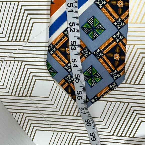 Marshall Field & Company Mens Geometric Floral Print Neck Tie Orange Black Blue - Picture 5 of 6